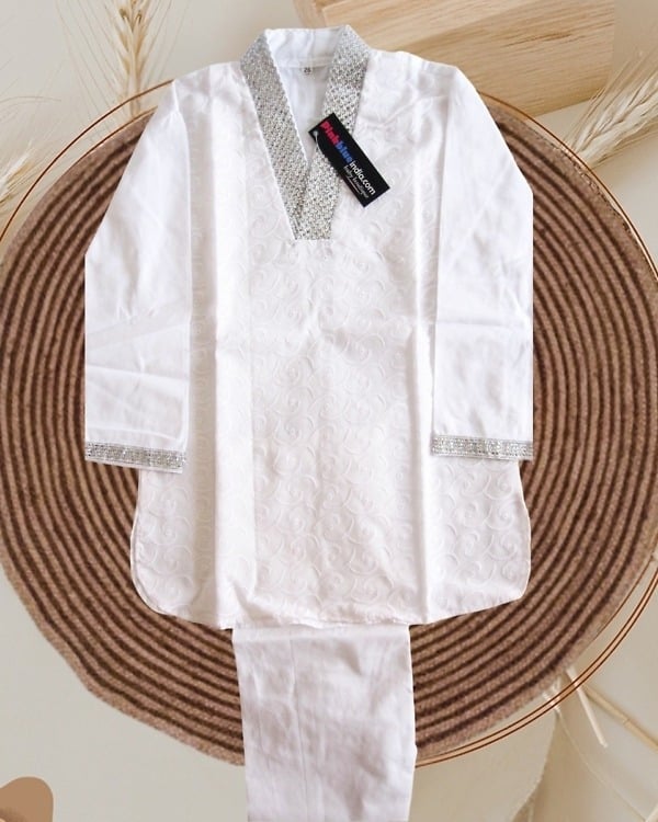 Elegant white traditional Diwali kurta pajama for baby boys, festive and stylish