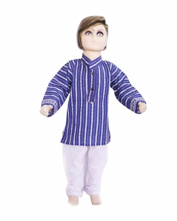 Ethnic cotton dress lavender and white stripes for baby boys, stylish and cute for gifting