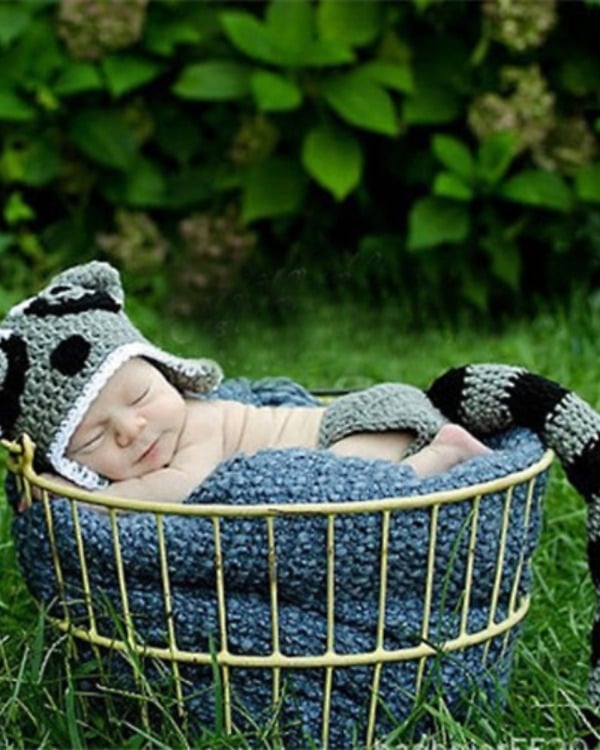 Black grey squirrel costume for newborn baby, cute photography prop for photoshoot