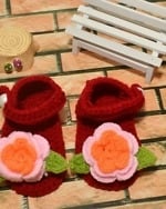 Maroon crochet infant booties for baby girls, cute and comfortable for gifting or events