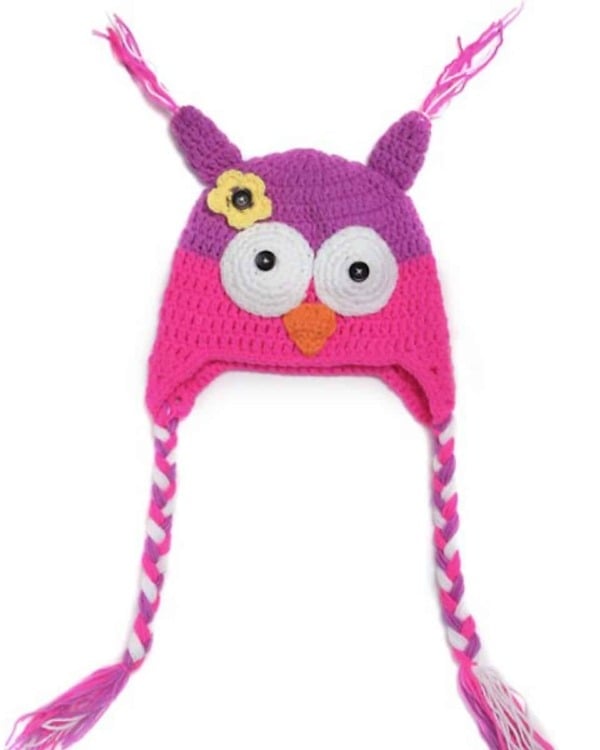 Pink mauve crochet knitted hat for newborn baby, soft winter cap for comfort and warmth