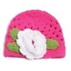 Pink winter crochet knitted cap with white flower for babies, cute and stylish for gifting