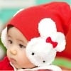 Red bunny ear winter cap for baby girl, cute knitted design for cold weather daily wear