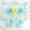 Baby flower barefoot sandals in cream with yellow and sky blue, cute for parties