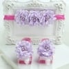Baby girl barefoot sandals pink lavender flower design stylish occasion accessory