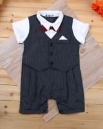 Black and grey fine stripes boys formal romper, stylish and cute for parties or gifting