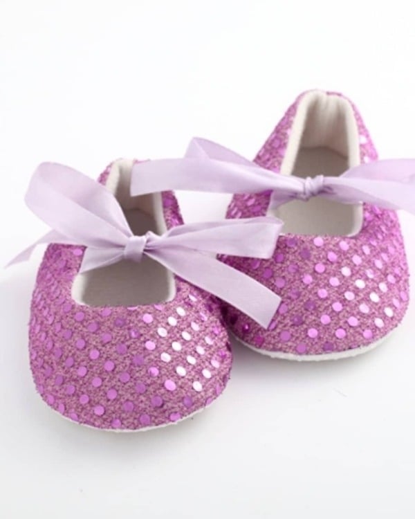 Cute purple designer wedding shoes for baby girls, stylish and comfortable for weddings