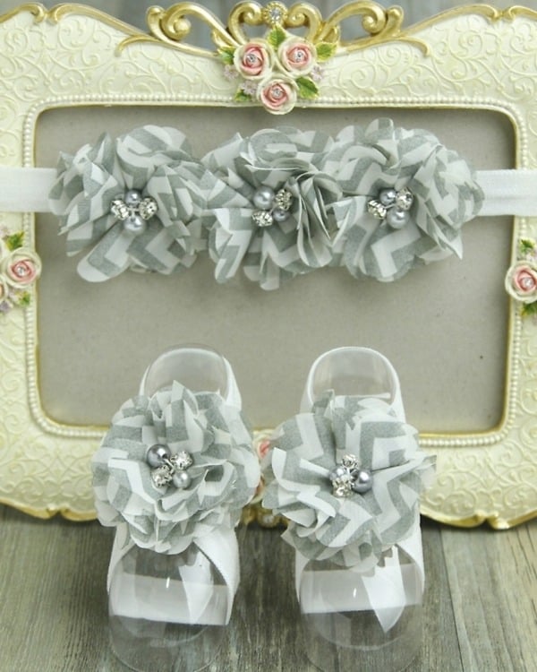 White baby barefoot sandals for newborn girls, cute and stylish for parties