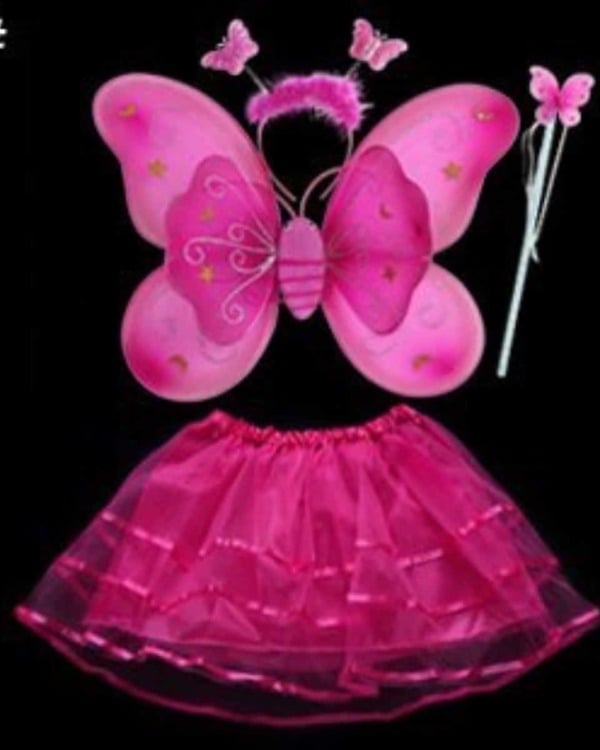 Hot pink butterfly wings 4-piece set, toddler girl, party or dress-up, cute gift