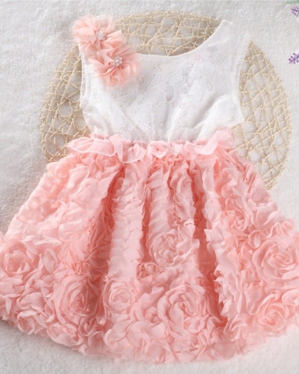 Peach and white birthday dress for newborn baby girls, stylish cute outfit