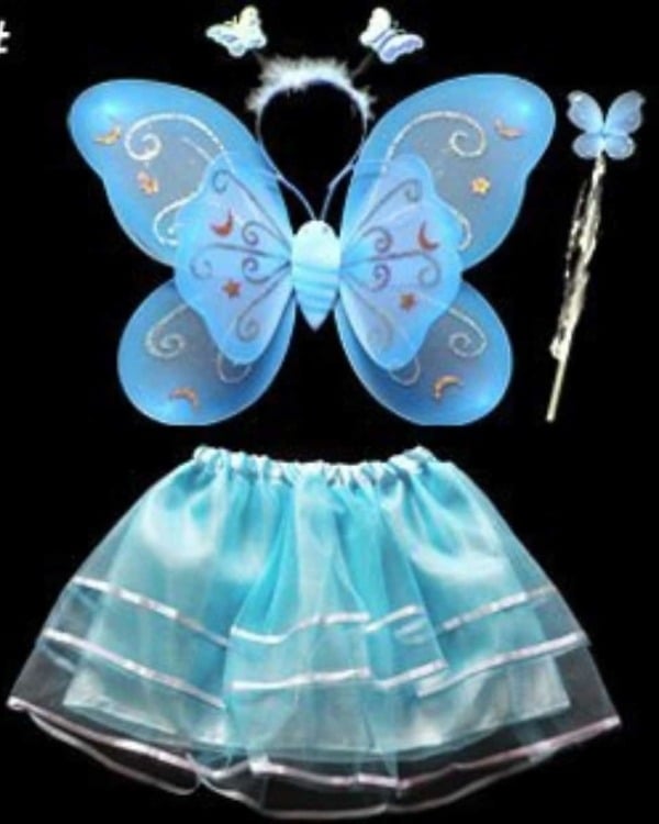 Sky blue 4-piece wing and wand set, cute birthday or festival costume for kids