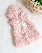 Peach soft fur winter jacket with hood for girls, warm & cute