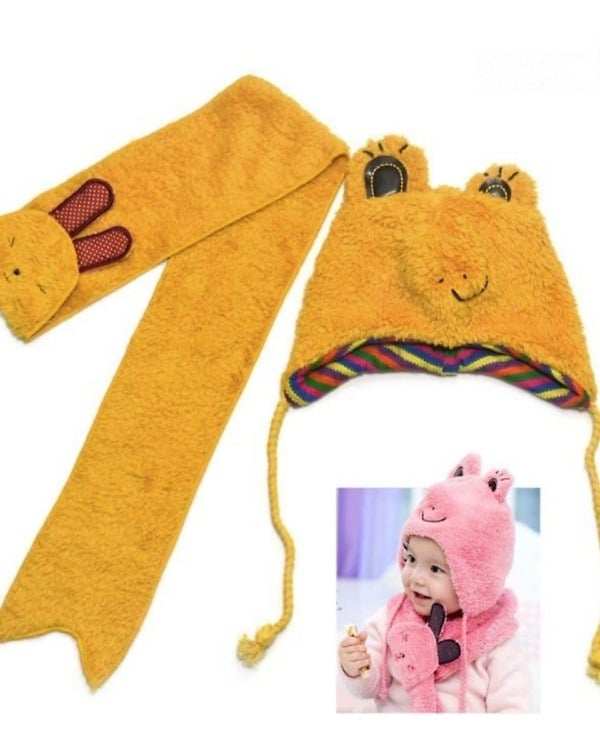 Yellow baby cap and muffler set cozy winter gift