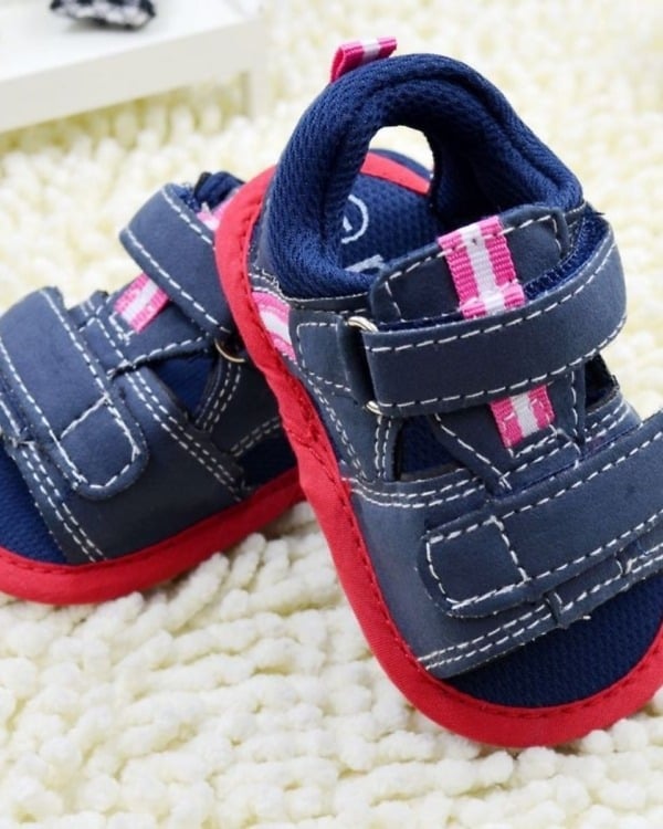 Navy blue and pink designer baby boy shoes, stylish for festive occasions