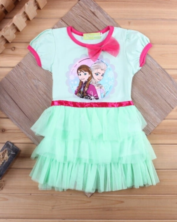 Pretty light green newborn girl frozen-themed dress, festive and cute