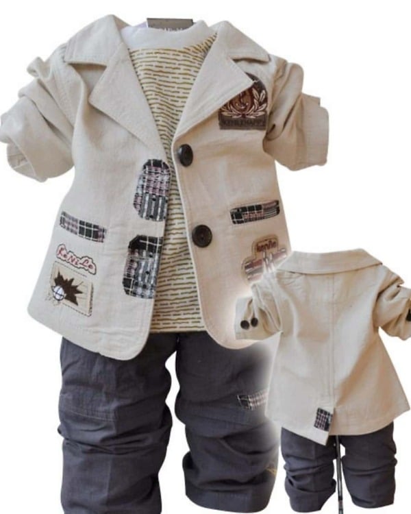 Formal party dress for boys in beige and grey, stylish and cute for weddings or gifting