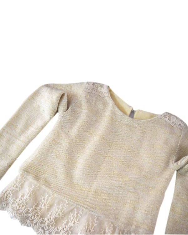 Full sleeves cream party dress for baby girls, elegant and cute for celebrations