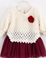 Off-white and maroon infant winter party dress, elegant and cute