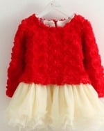 Red floral baby girl winter dress, stylish birthday or festival outfit
