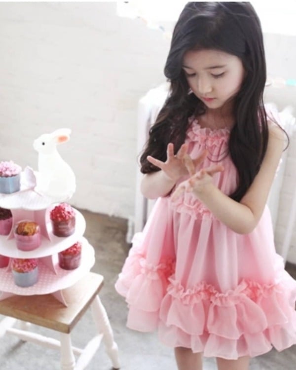 Pink patterned dress for kids, party wear, stylish and cute