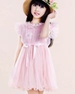 Peach pink net formal dress for young toddlers, cute and stylish
