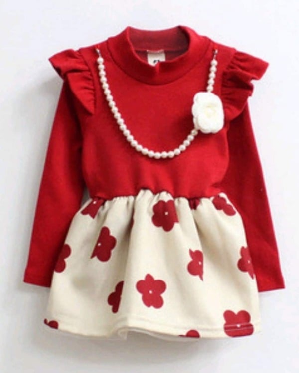 Red and white baby girl formal party dress, stylish and elegant