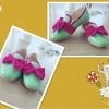 Birthday shoes for girls in pastel green with pink bow, stylish and cute