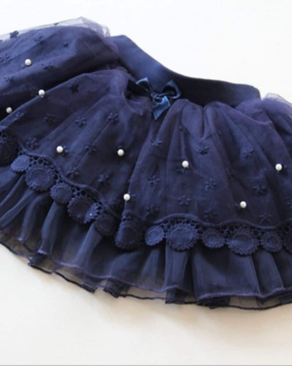 Dark blue toddler skirt with designer lace detail