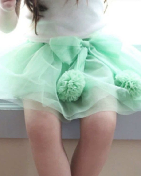 Green net toddler skirt with floral bow for wedding