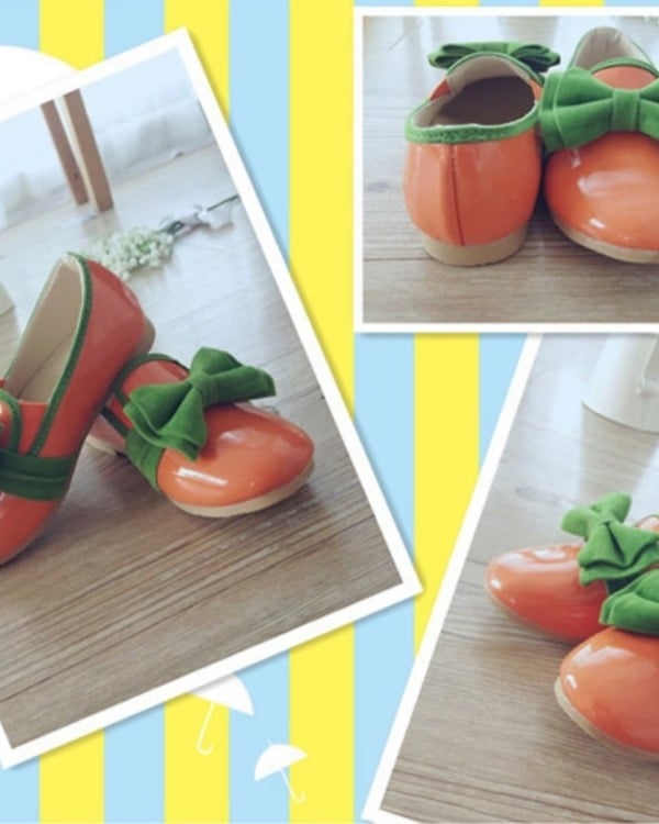 Orange party wear footwear for baby girls, cute and festive