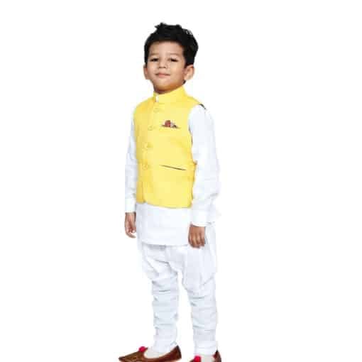 toddlerboyswhitedesignertraditionalkurtapyjamawaistcoat