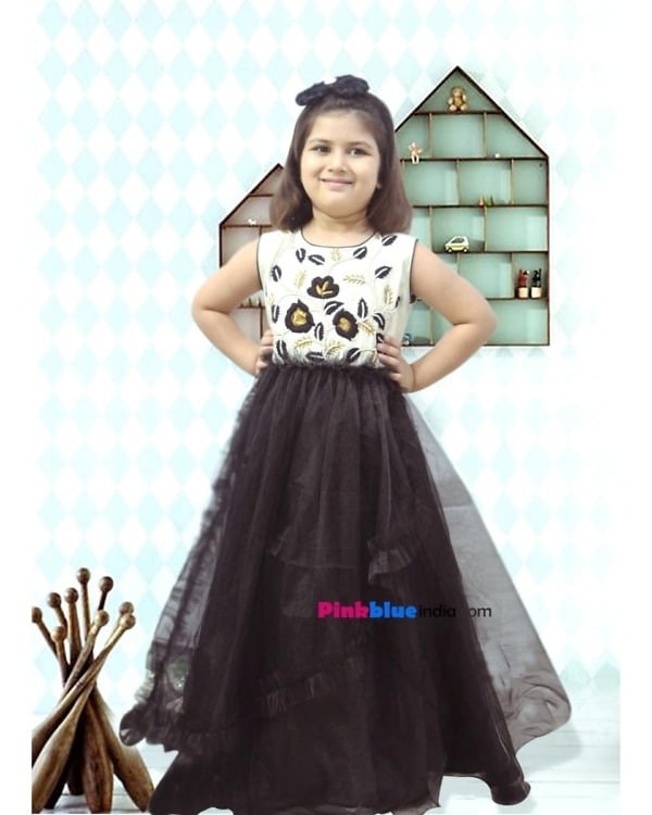 Black & white designer Indian dress for kids, festive & cute