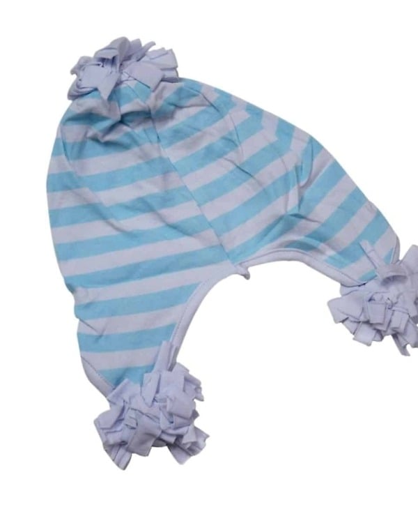 Blue white striped toddler hat with ruffle flowers cute gift