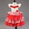 Red and white flare dress with flowers for kids, cute party outfit