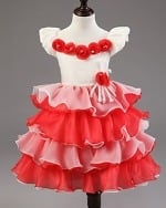 Red and white flare dress with flowers for kids, cute party outfit
