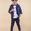 Blue formal suit with trouser, coat, and vest for boys, stylish wedding wear