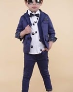 Blue formal suit with trouser, coat, and vest for boys, stylish wedding wear