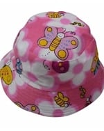 Pink cotton baby hat with floral bees print soft gift