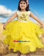 Party wear yellow and white designer luxury dress for girls, stylish and cute for gifting or celebrations