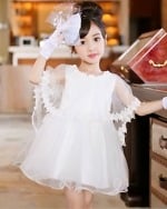 Uptown white net designer dress for girls, cute festive outfit