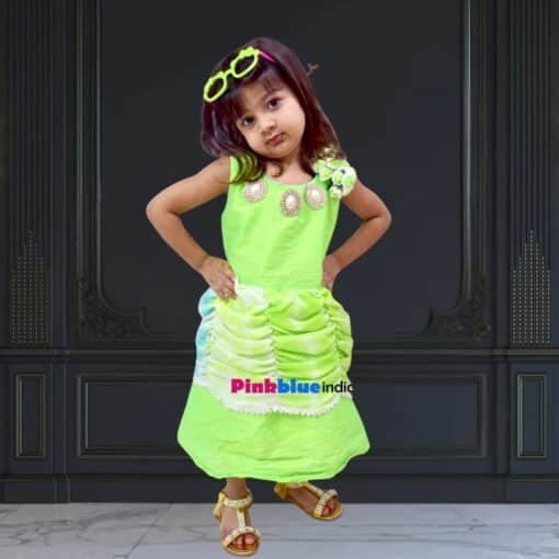 babyneongreenrawsilkflarefashiondres