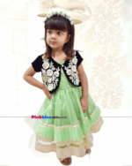 Pista green designer dress for baby girl, elegant outfit for party and festive wear
