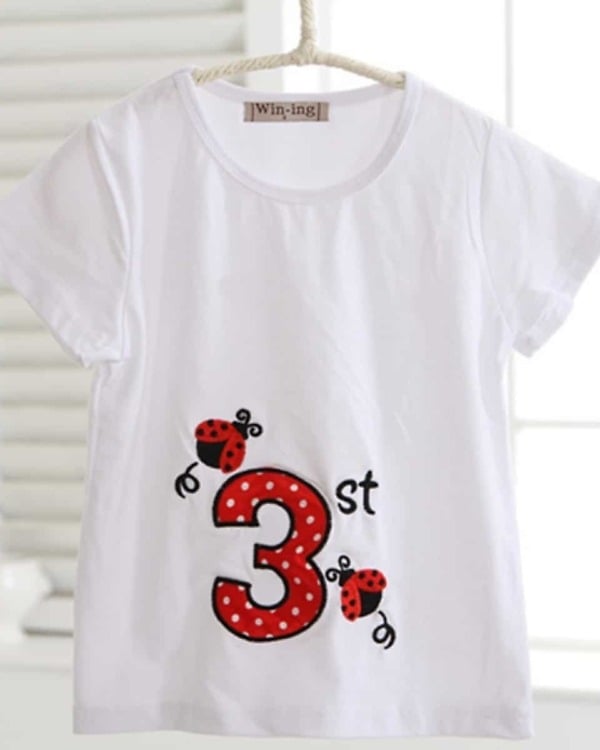 White kids summer t-shirt, cute festive or party wear
