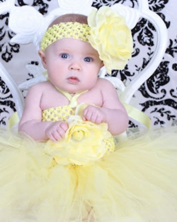 Yellow flower birthday tutu dress for baby girls, cute celebration wear