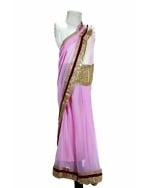 Customized baby pink georgette saree dress for girls, stylish and festive
