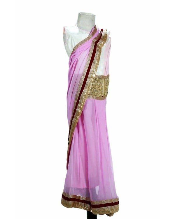 Customized baby pink georgette saree dress for girls, stylish and festive