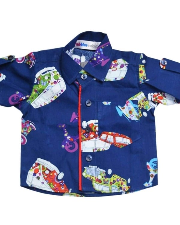 Blue colorful cotton printed shirt for baby boy