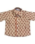 Beige cotton shirt with red floral print for kids