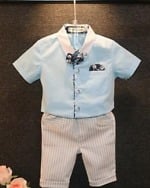 Beige and sky blue formal suit for newborn baby boys, stylish birthday or wedding wear