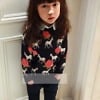Black sweater with red floral design for girls, cute festive wear